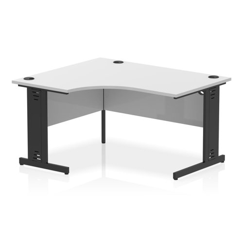 Impulse Left Crescent Office Desk W1400 x D1200 x H730mm Cable Managed Leg White Finish Black Frame - I004571