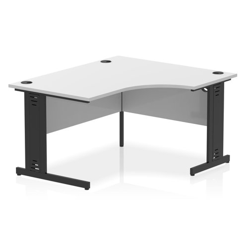 Impulse Right Crescent Office Desk W1400 x D1200 x H730mm Cable Managed Leg White Finish Black Frame - I004572 DD