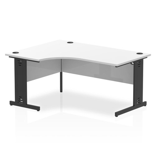 Impulse Left Crescent Office Desk W1600 x D1200 x H730mm Cable Managed Leg White Finish Black Frame - I004573 DD