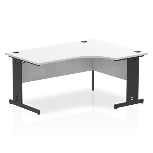 Impulse Right Crescent Office Desk W1600 x D1200 x H730mm Cable Managed Leg White Finish Black Frame - I004574 DD