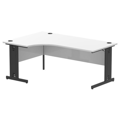 Impulse Left Crescent Office Desk W1800 x D1200 x H730mm Cable Managed Leg White Finish Black Frame - I004575 DD