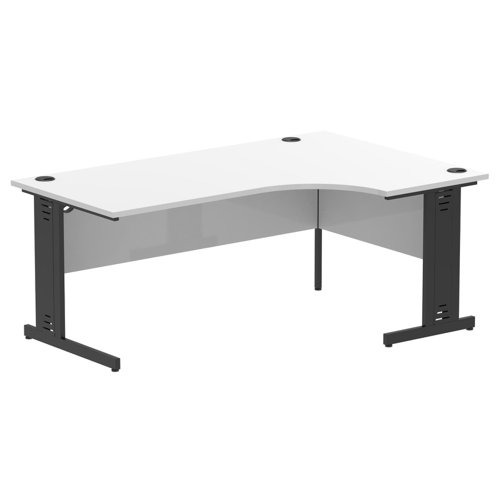 Impulse Right Crescent Office Desk W1800 x D1200 x H730mm Cable Managed Leg White Finish Black Frame - I004576 DD