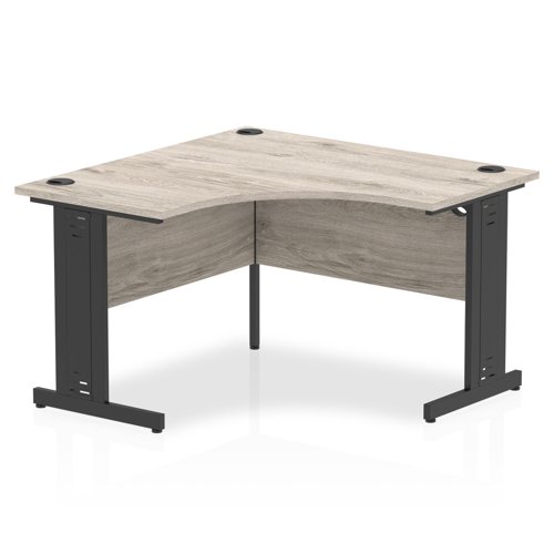 Impulse Corner Office Desk W1200 x D1200 x H730mm Cable Managed Leg Grey Oak Finish Black Frame - I004577 DD