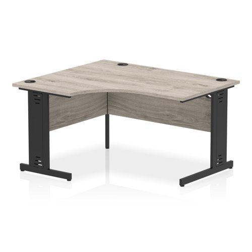 Impulse Left Crescent Office Desk W1400 x D1200 x H730mm Cable Managed Leg Grey Oak Finish Black Frame - I004578