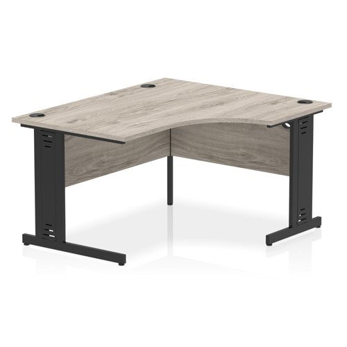 Impulse Right Crescent Office Desk W1400 x D1200 x H730mm Cable Managed Leg Grey Oak Finish Black Frame - I004579