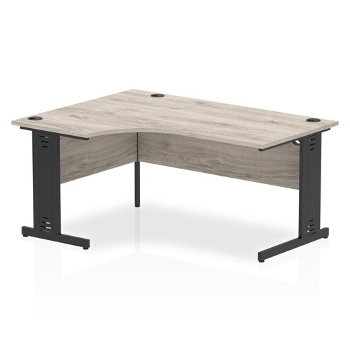 Impulse Left Crescent Office Desk W1600 x D1200 x H730mm Cable Managed Leg Grey Oak Finish Black Frame - I004580