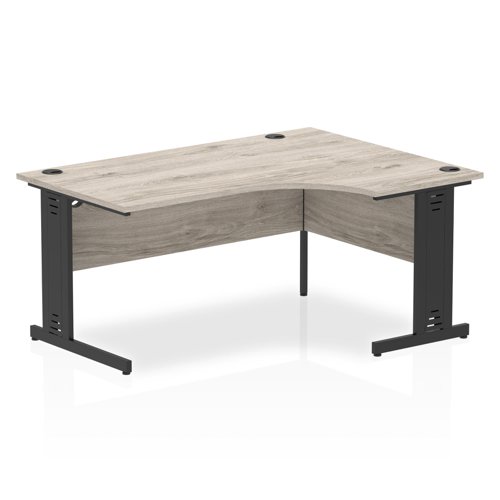 Impulse Right Crescent Office Desk W1600 x D1200 x H730mm Cable Managed Leg Grey Oak Finish Black Frame - I004581 DD