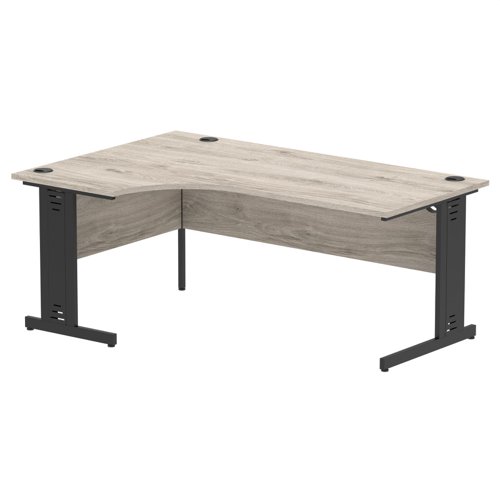 Impulse Left Crescent Office Desk W1800 x D1200 x H730mm Cable Managed Leg Grey Oak Finish Black Frame - I004582