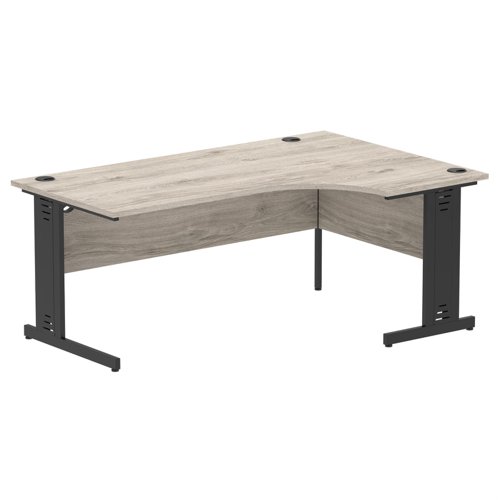 Impulse Right Crescent Office Desk W1800 x D1200 x H730mm Cable Managed Leg Grey Oak Finish Black Frame - I004583