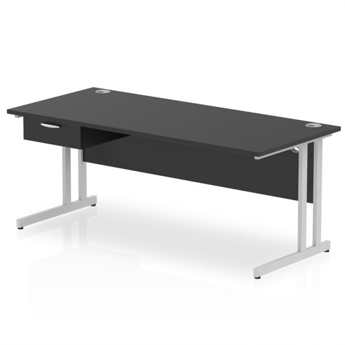Impulse 1800 x 800mm Straight Office Desk Black Top Silver Cantilever Leg Workstation 1 x 1 Drawer Fixed Pedestal