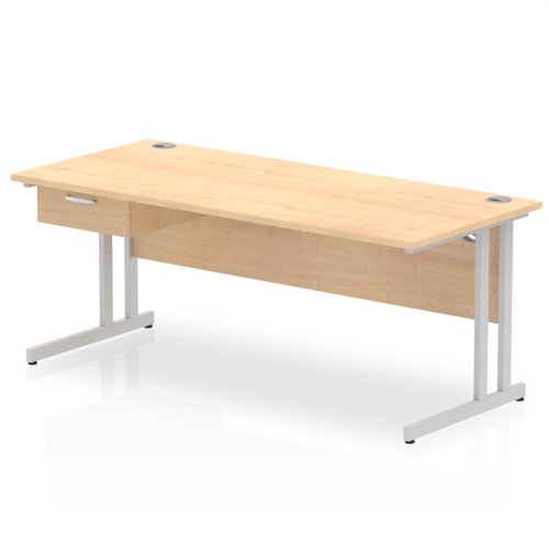 Impulse 1800 x 800mm Straight Office Desk Maple Top Silver Cantilever Leg Workstation 1 x 1 Drawer Fixed Pedestal