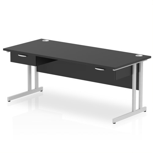 Impulse 1800 x 800mm Straight Office Desk Black Top Silver Cantilever Leg Workstation 2 x 1 Drawer Fixed Pedestal