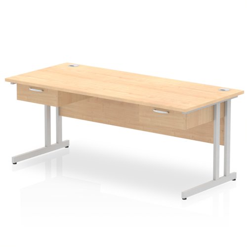 Impulse 1800 x 800mm Straight Office Desk Maple Top Silver Cantilever Leg Workstation 2 x 1 Drawer Fixed Pedestal