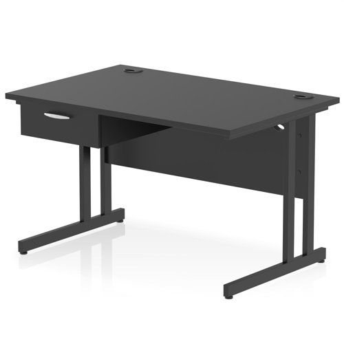 Impulse 1200 x 800mm Straight Office Desk Black Top Black Cantilever Leg Workstation 1 x 1 Drawer Fixed Pedestal