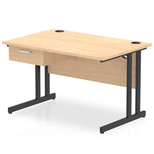 Impulse 1200 x 800mm Straight Office Desk Maple Top Black Cantilever Leg Workstation 1 x 1 Drawer Fixed Pedestal