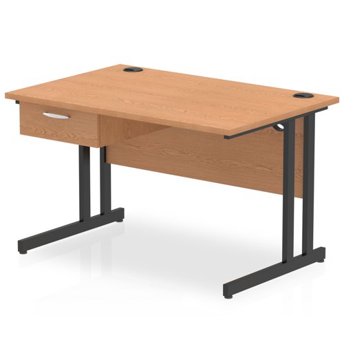 Impulse 1200 x 800mm Straight Office Desk Oak Top Black Cantilever Leg Workstation 1 x 1 Drawer Fixed Pedestal