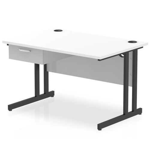 Impulse 1200 x 800mm Straight Office Desk White Top Black Cantilever Leg Workstation 1 x 1 Drawer Fixed Pedestal