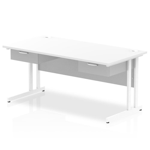 Impulse 1600 x 800mm Straight Office Desk White Top White Cantilever Leg Workstation 2 x 1 Drawer Fixed Pedestal