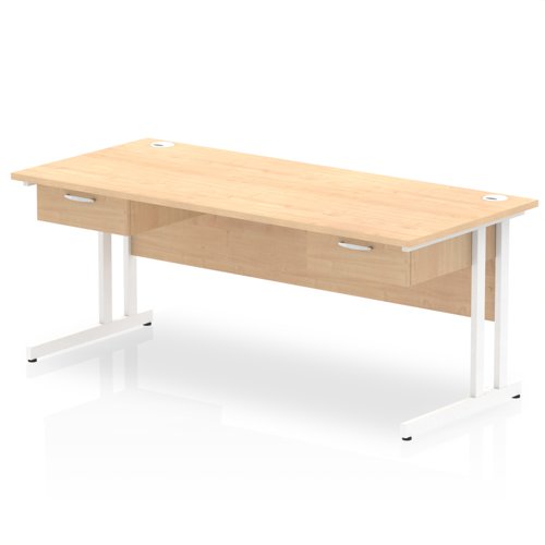 Impulse 1800 x 800mm Straight Office Desk Maple Top White Cantilever Leg Workstation 2 x 1 Drawer Fixed Pedestal