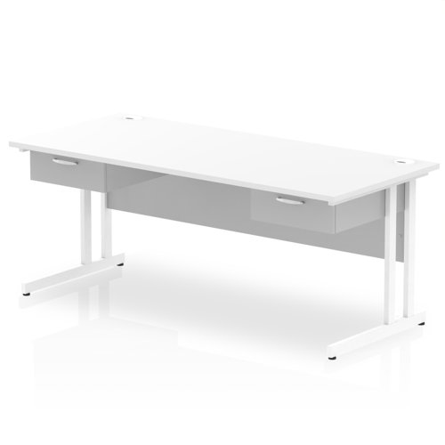 Impulse 1800 x 800mm Straight Office Desk White Top White Cantilever Leg Workstation 2 x 1 Drawer Fixed Pedestal
