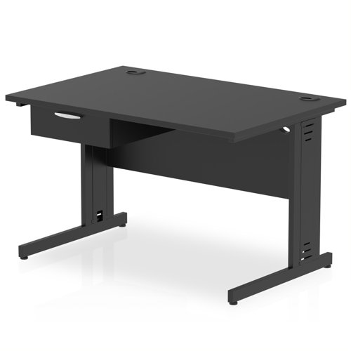 Impulse 1200 x 800mm Straight Office Desk Black Top Black Cable Managed Leg Workstation 1 x 1 Drawer Fixed Pedestal
