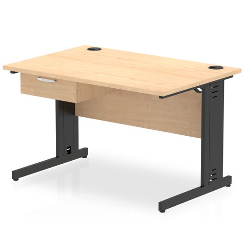 Impulse 1200 x 800mm Straight Office Desk Maple Top Black Cable Managed Leg Workstation 1 x 1 Drawer Fixed Pedestal