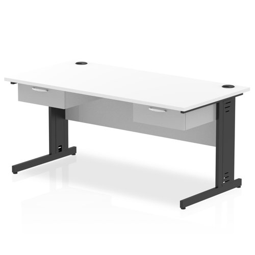 Impulse 1600 x 800mm Straight Office Desk White Top Black Cable Managed Leg Workstation 2 x 1 Drawer Fixed Pedestal