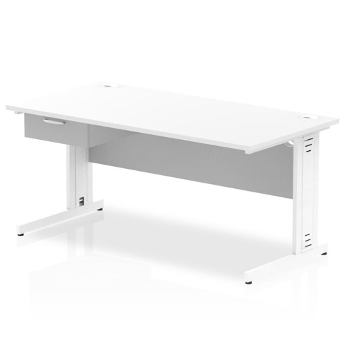 Impulse 1600 x 800mm Straight Office Desk White Top White Cable Managed Leg Workstation 1 x 1 Drawer Fixed Pedestal