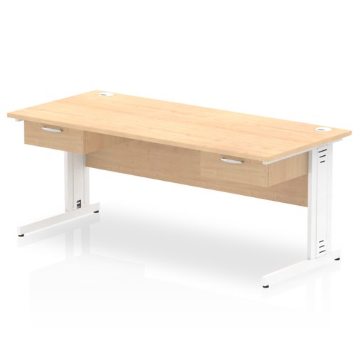 Impulse 1800 x 800mm Straight Office Desk Maple Top White Cable Managed Leg Workstation 2 x 1 Drawer Fixed Pedestal