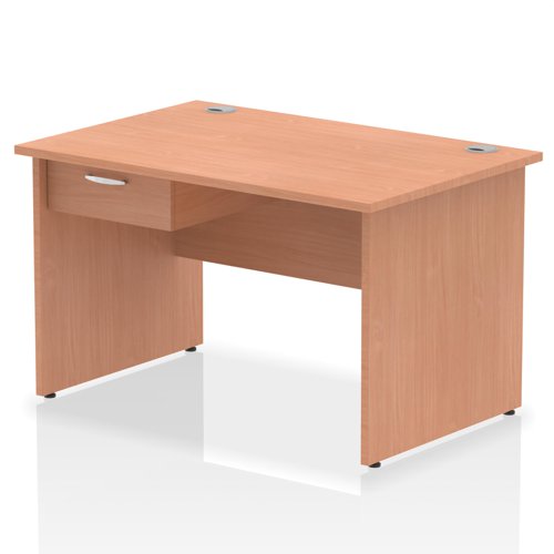 Impulse 1200 x 800mm Straight Office Desk Beech Top Panel End Leg Workstation 1 x 1 Drawer Fixed Pedestal
