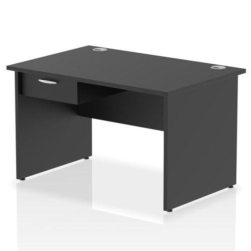 Impulse 1200 x 800mm Straight Office Desk Black Top Panel End Leg Workstation 1 x 1 Drawer Fixed Pedestal