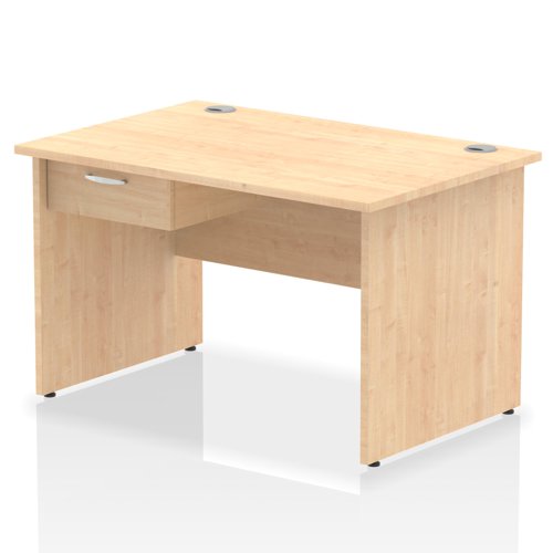 Impulse 1200 x 800mm Straight Office Desk Maple Top Panel End Leg Workstation 1 x 1 Drawer Fixed Pedestal
