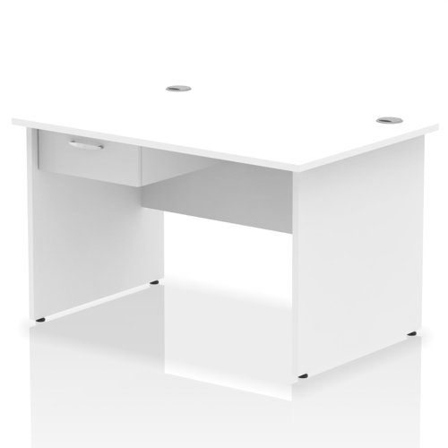 Impulse 1200 x 800mm Straight Office Desk White Top Panel End Leg Workstation 1 x 1 Drawer Fixed Pedestal