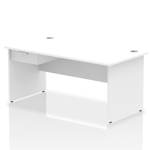 Impulse 1600 x 800mm Straight Office Desk White Top Panel End Leg Workstation 1 x 1 Drawer Fixed Pedestal