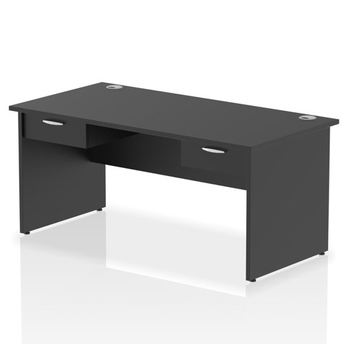 Impulse 1600 x 800mm Straight Office Desk Black Top Panel End Leg Workstation 2 x 1 Drawer Fixed Pedestal