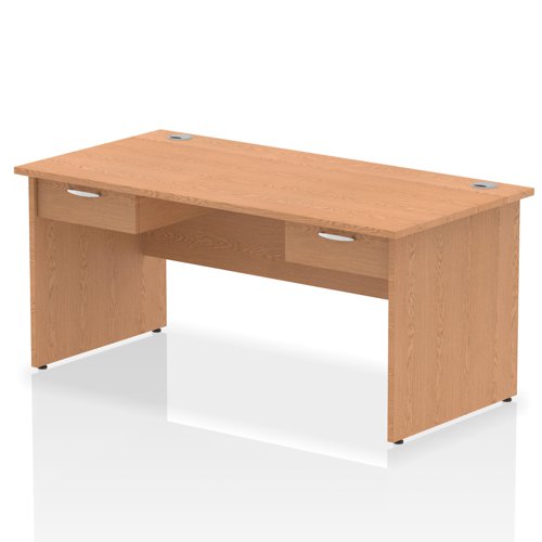 Impulse 1600 x 800mm Straight Office Desk Oak Top Panel End Leg Workstation 2 x 1 Drawer Fixed Pedestal