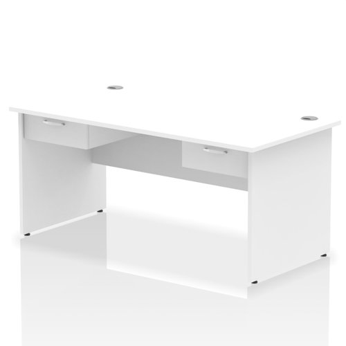 Impulse 1600 x 800mm Straight Office Desk White Top Panel End Leg Workstation 2 x 1 Drawer Fixed Pedestal