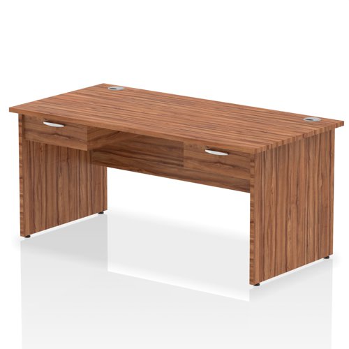 Impulse 1600 x 800mm Straight Office Desk Walnut Top Panel End Leg Workstation 2 x 1 Drawer Fixed Pedestal