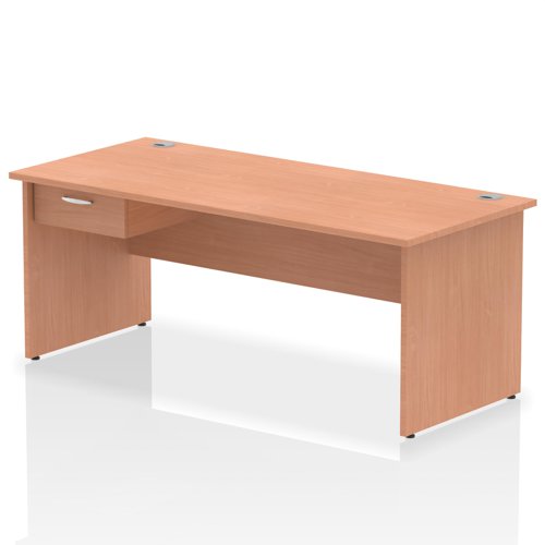 Impulse 1800 x 800mm Straight Office Desk Beech Top Panel End Leg Workstation 1 x 1 Drawer Fixed Pedestal