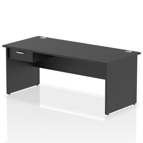 Impulse 1800 x 800mm Straight Office Desk Black Top Panel End Leg Workstation 1 x 1 Drawer Fixed Pedestal