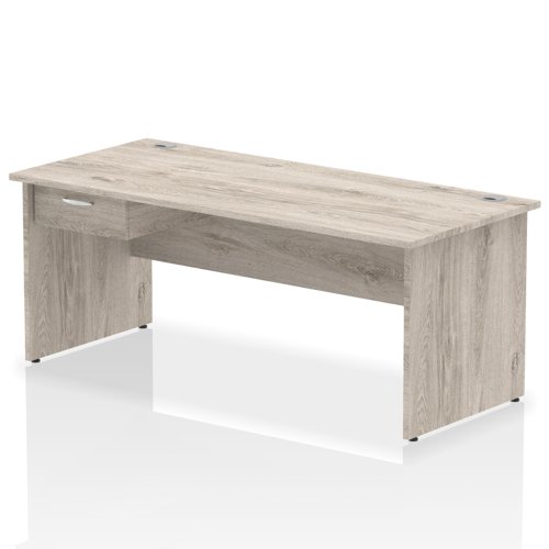 Impulse 1800 x 800mm Straight Office Desk Grey Oak Top Panel End Leg Workstation 1 x 1 Drawer Fixed Pedestal