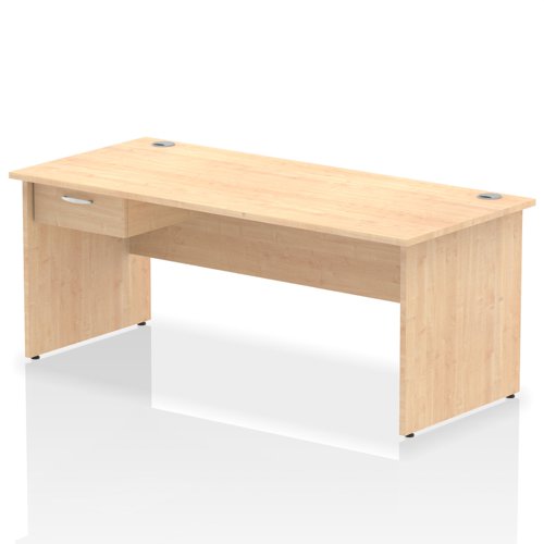Impulse 1800 x 800mm Straight Office Desk Maple Top Panel End Leg Workstation 1 x 1 Drawer Fixed Pedestal