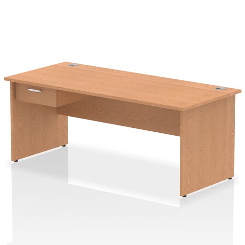 Impulse 1800 x 800mm Straight Office Desk Oak Top Panel End Leg Workstation 1 x 1 Drawer Fixed Pedestal