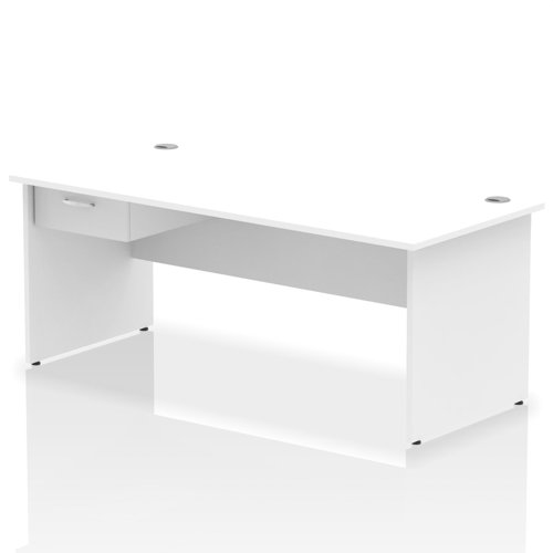 Impulse 1800 x 800mm Straight Office Desk White Top Panel End Leg Workstation 1 x 1 Drawer Fixed Pedestal