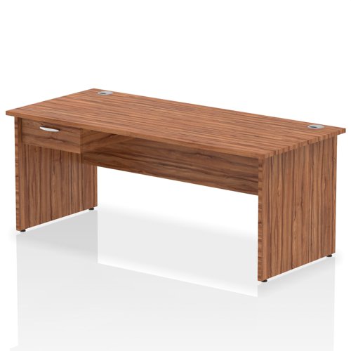 Impulse 1800 x 800mm Straight Office Desk Walnut Top Panel End Leg Workstation 1 x 1 Drawer Fixed Pedestal