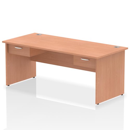 Impulse 1800 x 800mm Straight Office Desk Beech Top Panel End Leg Workstation 2 x 1 Drawer Fixed Pedestal