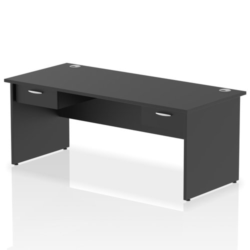 Impulse 1800 x 800mm Straight Office Desk Black Top Panel End Leg Workstation 2 x 1 Drawer Fixed Pedestal