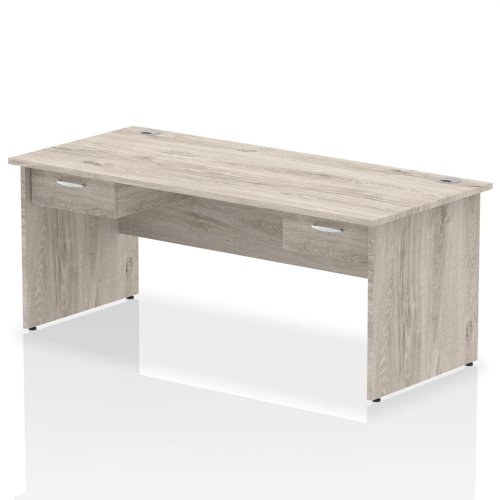 Impulse 1800 x 800mm Straight Office Desk Grey Oak Top Panel End Leg Workstation 2 x 1 Drawer Fixed Pedestal