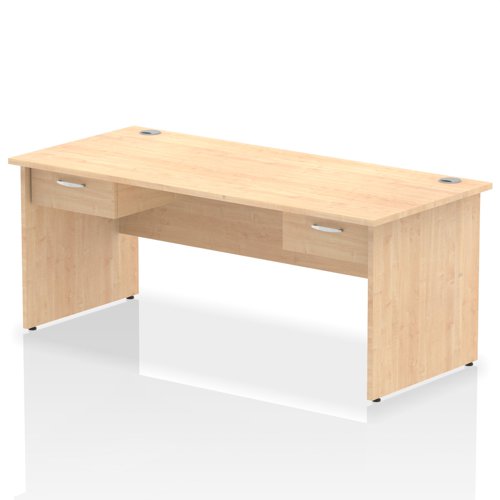 Impulse 1800 x 800mm Straight Office Desk Maple Top Panel End Leg Workstation 2 x 1 Drawer Fixed Pedestal
