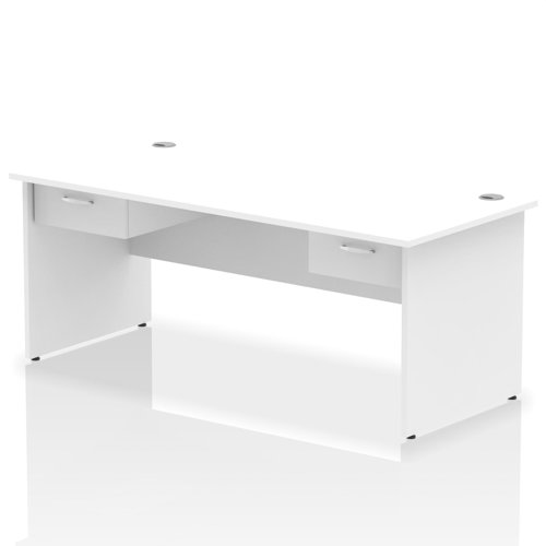 Impulse 1800 x 800mm Straight Office Desk White Top Panel End Leg Workstation 2 x 1 Drawer Fixed Pedestal